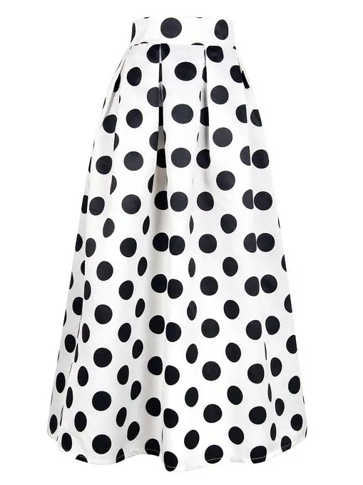 

Women's Fashion High Waist Contrast Polka Dot Printed Maxi Skirt With Pockets