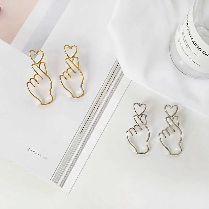 New Fashion Simple Heart Gesture Stud Earrings Funny Hollow Love Earring For Women Gift Jewelry Drop Shipping | Украшения и