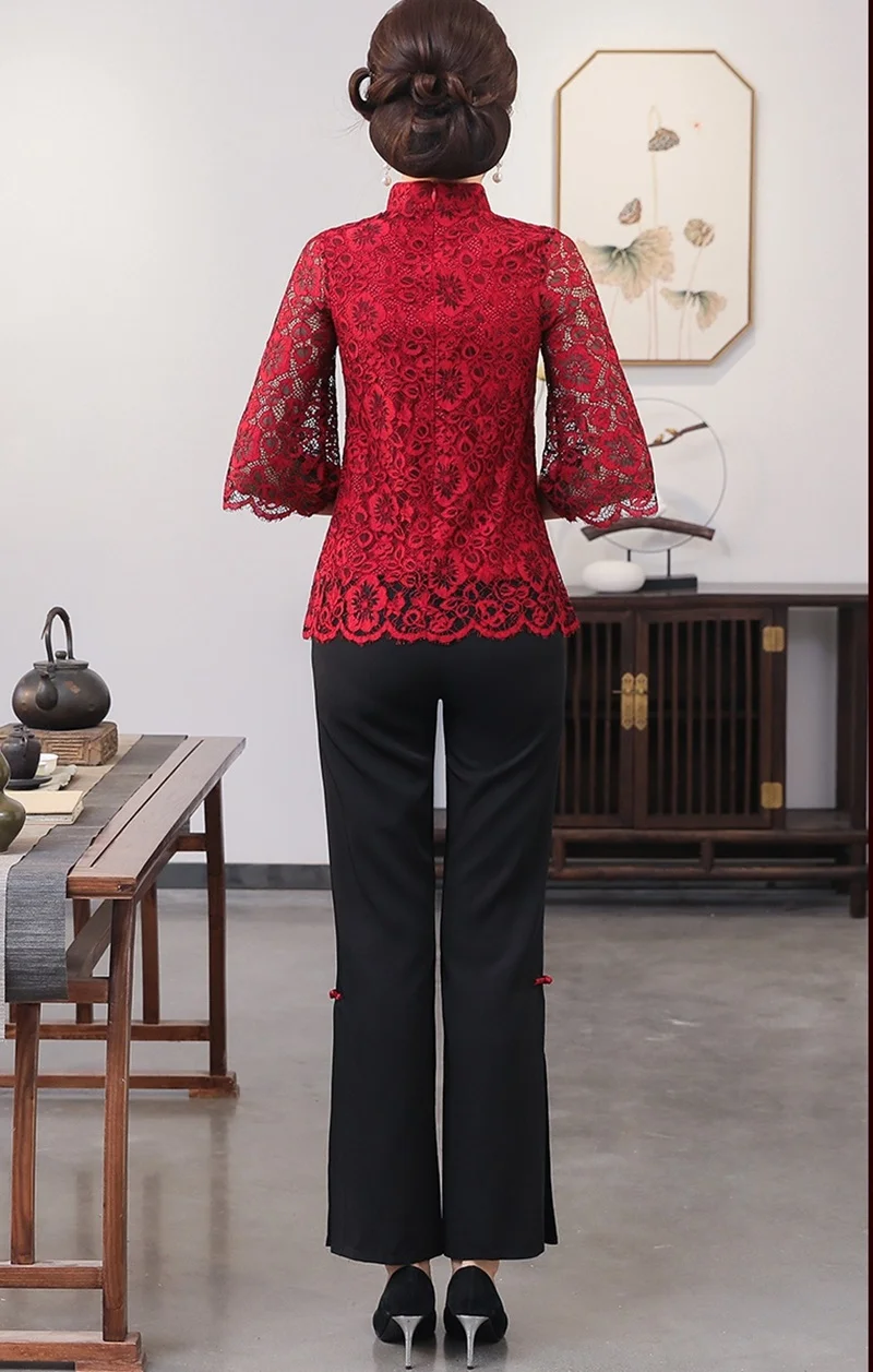 Китайские Топы Cheongsam для женщин весна лето Шанхай Тан одежда женская винтажная рубашка кружевные женские китайские Топы TA1526