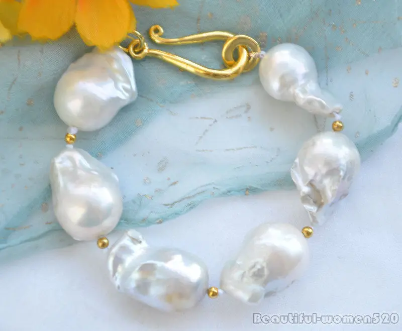

Z5760 19mm WHITE BAROQUE KESHI REBORN PEARL BRACELET 8inch