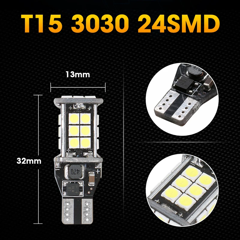 ROADOT 2шт 24 SMD светодиодный T15 W16W 3030 921 912 запасной Автомобильный Обратный задний
