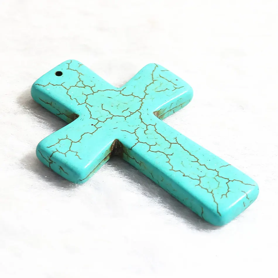 Fashion blue turquoise stone 57x37mm lovely cross necklace round pendant making popular B320 | Украшения и аксессуары