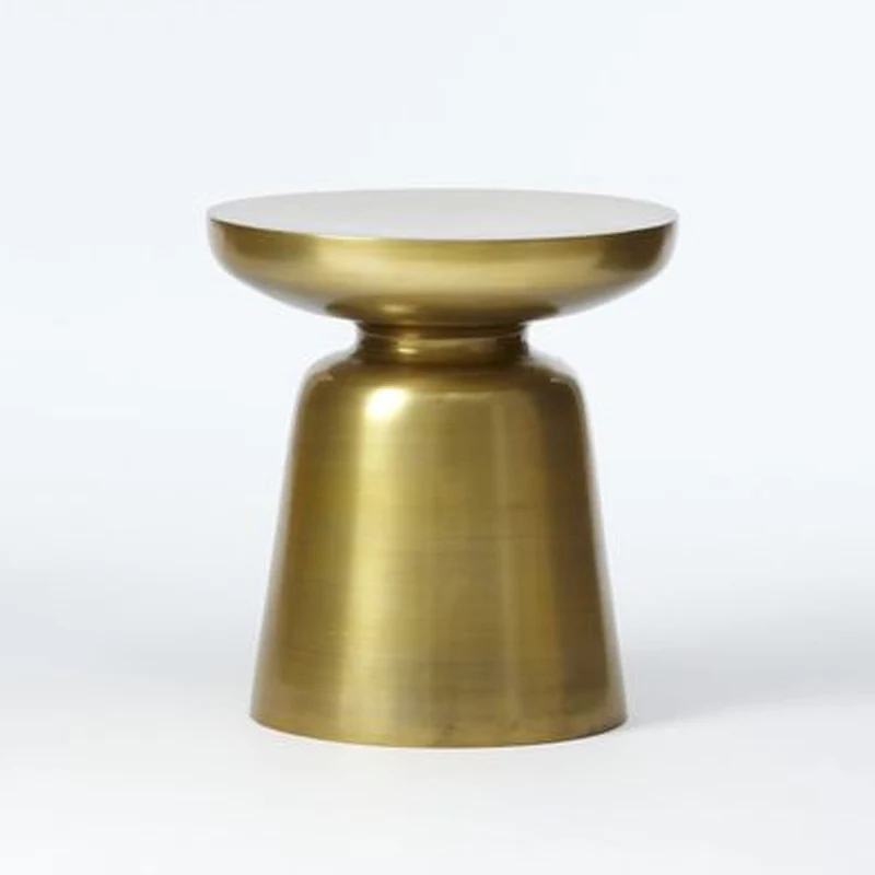 Металлический круглый стол с латунной отделкой высотой 44 см|end table|round metal tablemetal table