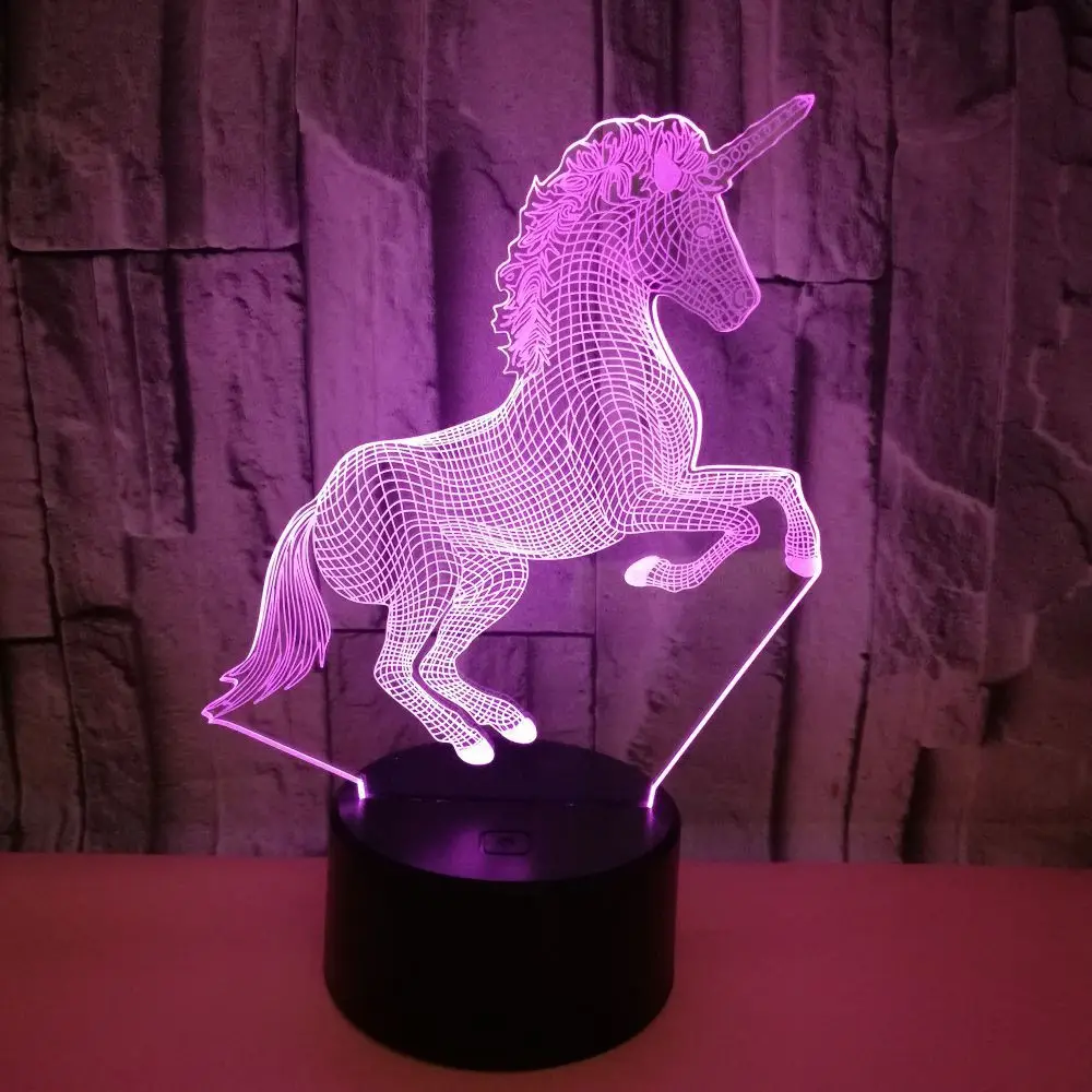 Дбф Новый животные каваи Единорог 3D Светодиодная лампа ночник многоцветный RGB