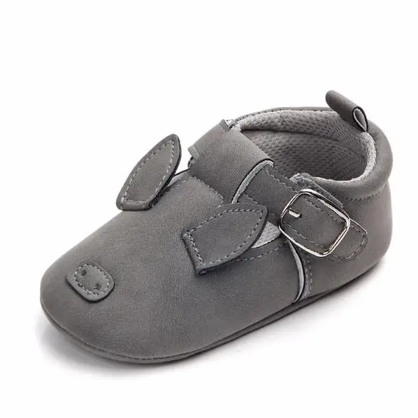 grey pig Новинка; 10 цветов; милая обувь для малышей с принтом животных; нескользящие кроссовки из искусственной кожи для мальчиков и девочек; детская обувь с Т-образным ремешком - Цвет: grey pig