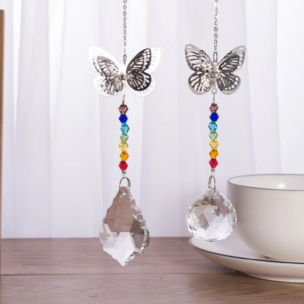 3D металлическая бабочка чакра Радуга окно висячие орнамент Люстра призмы Ловец