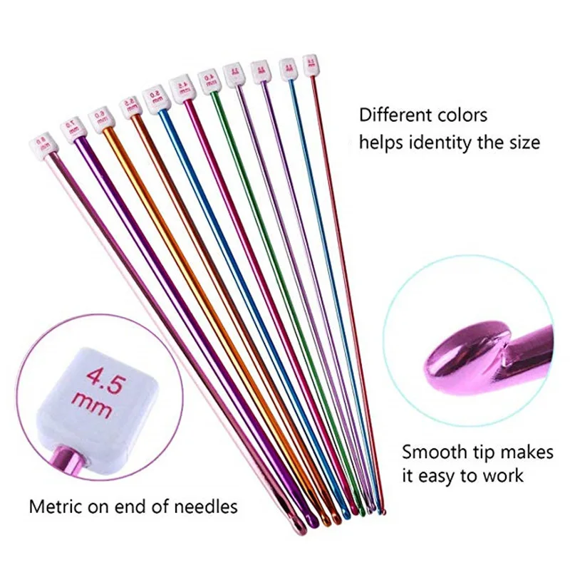 Multicolour Aluminum Knitting Needle Kit Crochet Hook Set Needlework Sewing Accessories Stitch Hooks Supplies | Дом и сад