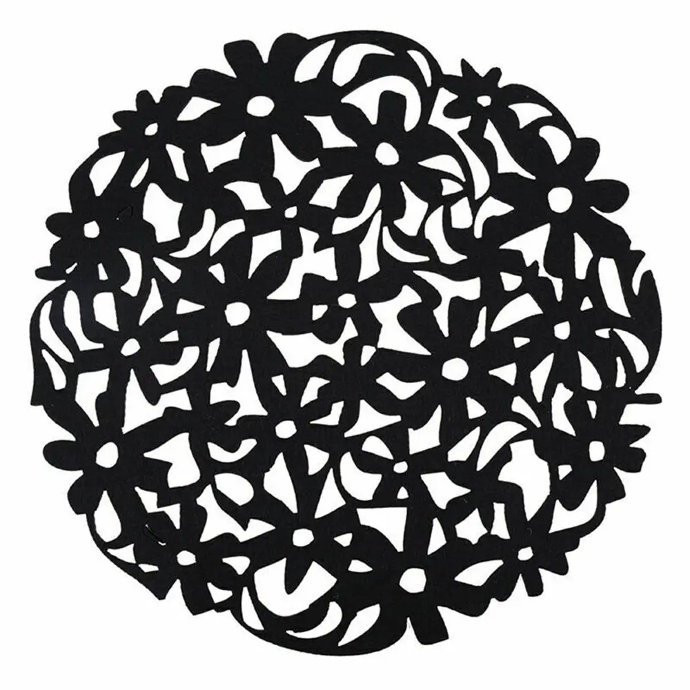 black Настольные тарелки круглые с цветами лазерной резки фетровые подстилки-салфетки кухня обеденный стол чашки коврики подушки необычный подстаканник coasterst - Цвет: black