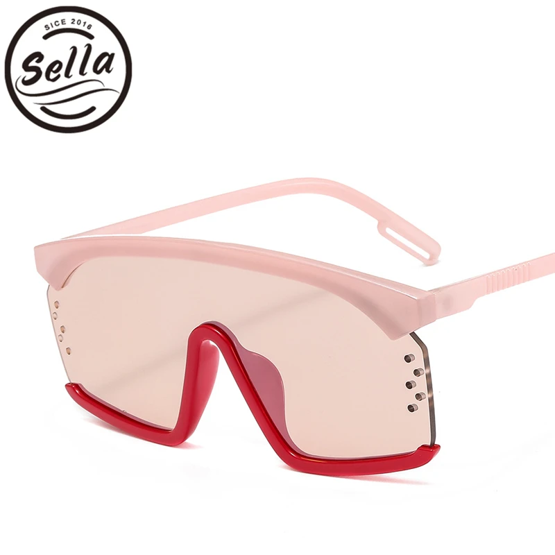 

Sella New Arrival Fashion Women Oversized Conjoined Sunglasses Semi-Rimless Tint Lens Luxury One Piece Summer Glasses Eyewear