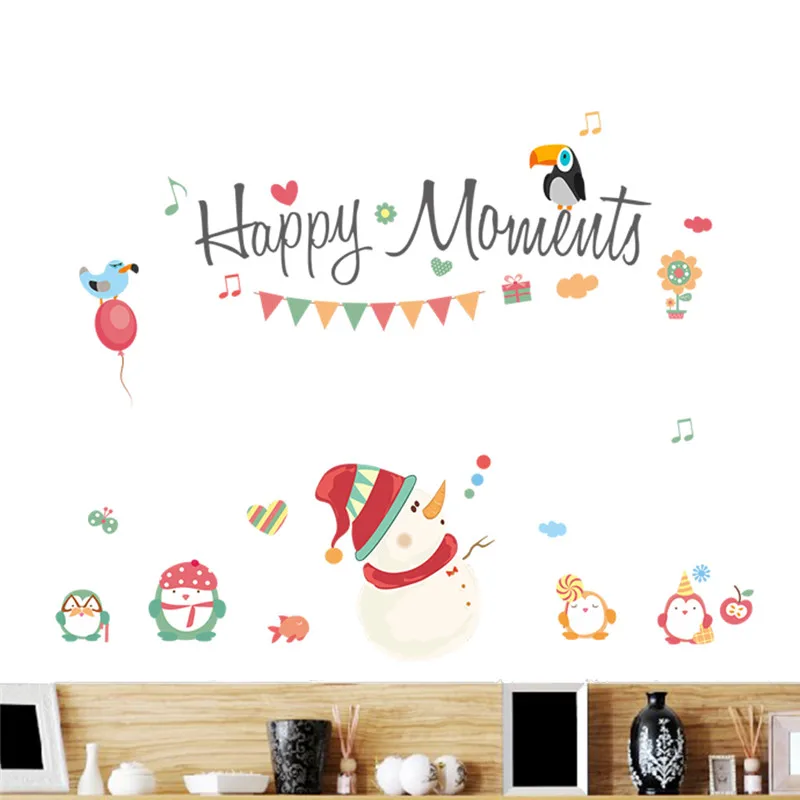 % Счастливые моменты Счастливого Рождества снеговик наклейки на стену оконные