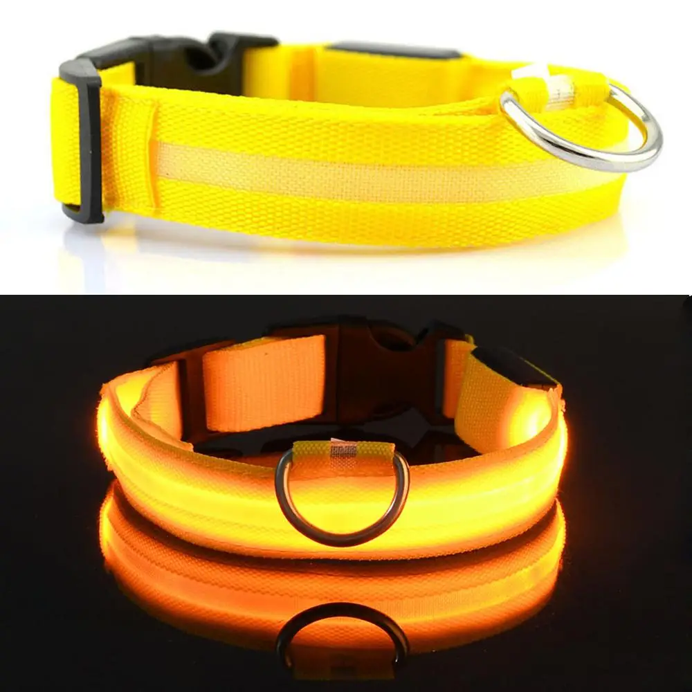 Yellow Usb Charging Светодиодный ошейник для собак, нейлоновый светильник, ошейник для собак, щенок, свет ночная безопасность, светящиеся товары для домашних животных, аксессуары для домашних животных - Цвет: Yellow Usb Charging