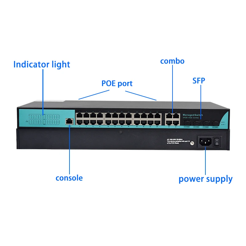 24 порта POE коммутатор 4 SFP слот гигабит 48 В питания af/at управляется без модуля sfp