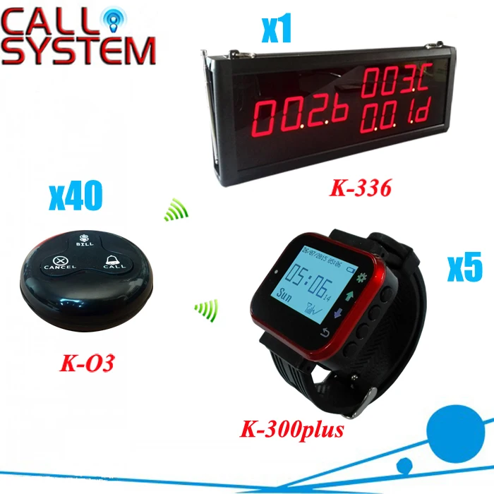 

Guest Paging System with 1 screen + 5 watches + 40 call bells for restaurant cafe