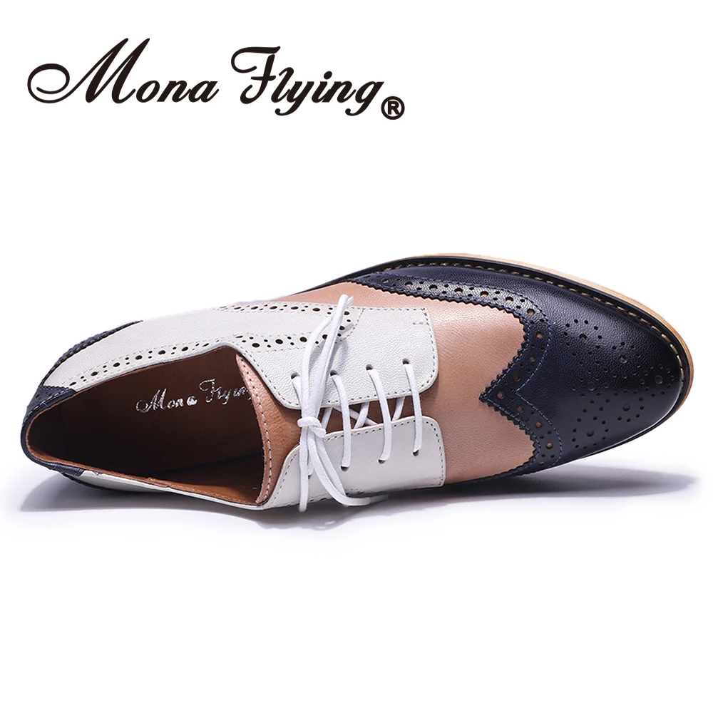 Mona Flying/Женские Кожаные Туфли-оксфорды ручной работы разноцветные туфли дерби на шнуровке для женщин, B098-6 для девочек