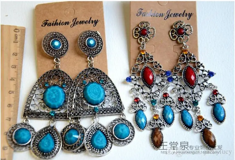 

Fashion Colored Exaggerated Long Section Jewelry Earring Bohemian Tassel Gemstone Earrings Cheap Mix Wholesale Free Shipping