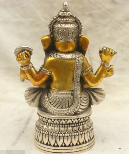 Китайская тибетская культура серебряная бронза Ganapati Ganesh статуя лорда Ганеши Buddha