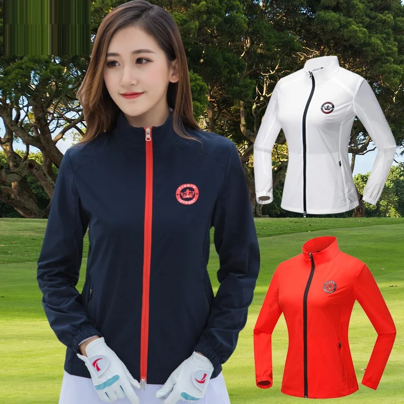 

Women Sunscreen Golf Jacket Long Sleeve Zipper Golf Apparel Ladies Thin Windbreaker Running Tennis Sportswear D1018