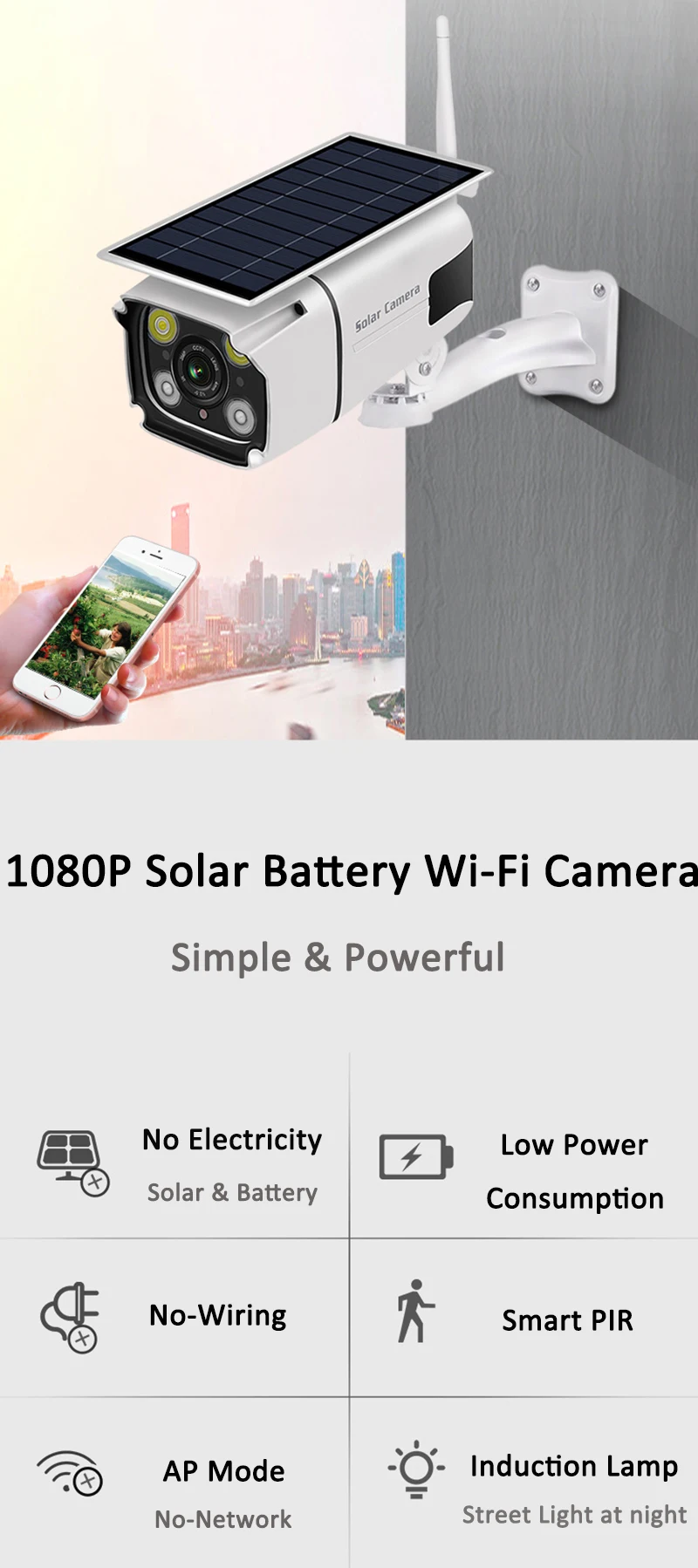 1080P Инфракрасный ИК IP66 водонепроницаемый 1080P 2.0MP 2,2 Вт солнечная панель Батарея мощность Беспроводной Wi-Fi Безопасности IP Солнечная камера cctv