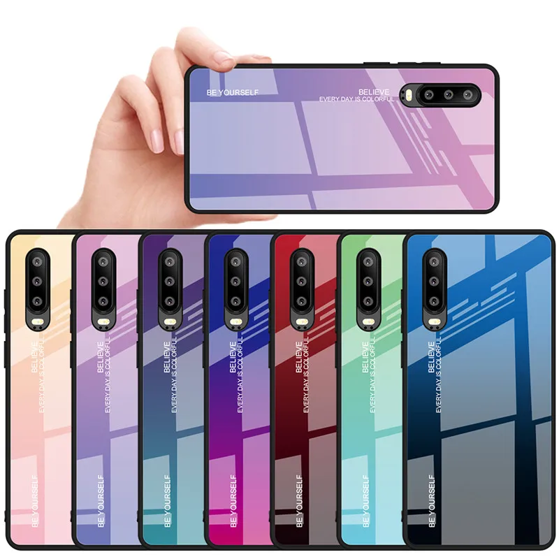 Градиентный чехол из закаленного стекла для телефона Huawei P30 P20 Mate 10 20 Pro Lite P Smart Honor 9