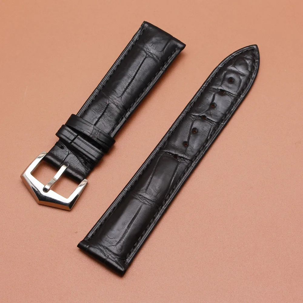 

Watchband alligator leather strap mens Black 20mm for brand wristwatch Hour Accessories High quality brand pin buckle watchband