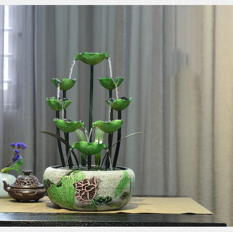 110 V-220 V Feng Shui фонтан воды, ручная работа, натуральная смола лотоса Waterscape Декор офисного стола украшения Lucky увлажнитель ремесла