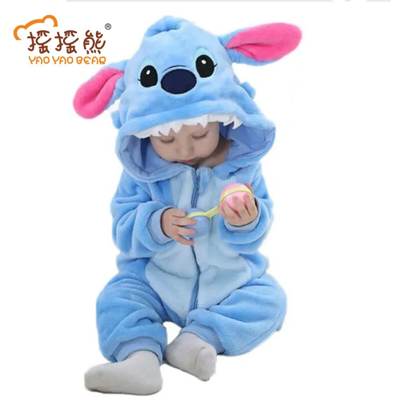 stitch Миньоны комбинезон детская одежда детский костюм Новинка весны малышей ползунки фланелей с капюшоном Спортивный костюм для детей детские костюмы - Цвет: stitch