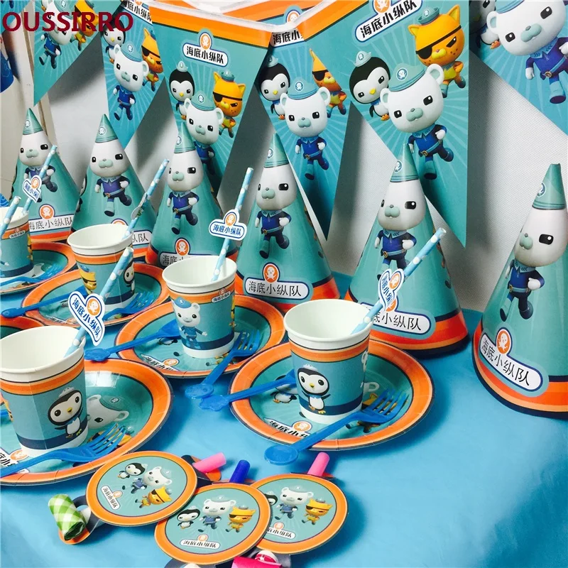 Вечерние поставки Octonauts тема украсить тарелки и чашки флаг бумага вечерние набор