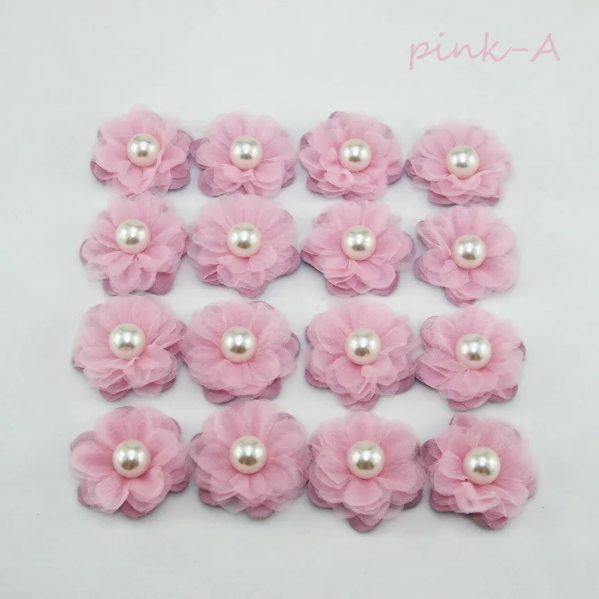 pink-A 24 шт./пакет ручной работы DIY для создания искусственных цветов 4 см Шифоновый Цветок для волос для самостоятельного изготовления невесты украшение в виде свадебного букета, украшенное цветами и бусинами - Цвет: pink-A