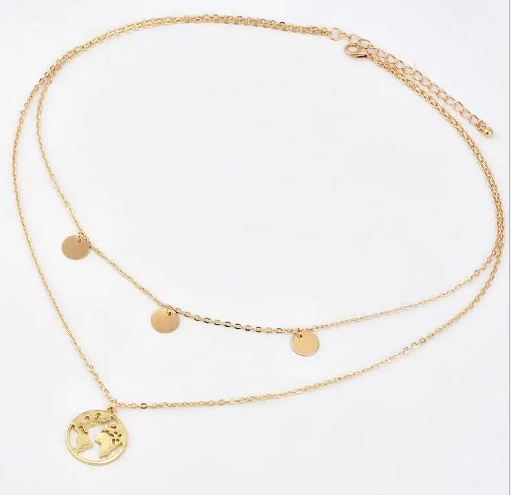618 Global Map Double ChainsPendant Necklaces Women Statement Collar Necklace Mujeres Choker Bijoux Jewelry Gift N5103 | Украшения и
