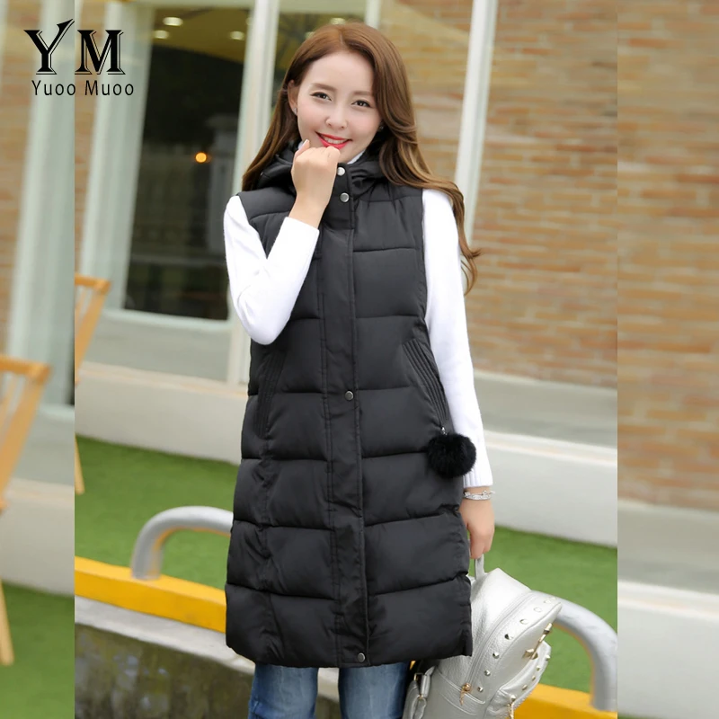 Новое поступление 2017 Женский Длинный жилет YuooMuoo Модный женский с капюшоном