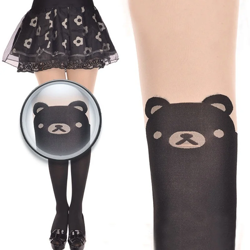 1 шт. колготки до бедра с принтом медведя|tattoo stockings|pantyhose leggingsstockings pantyhose |