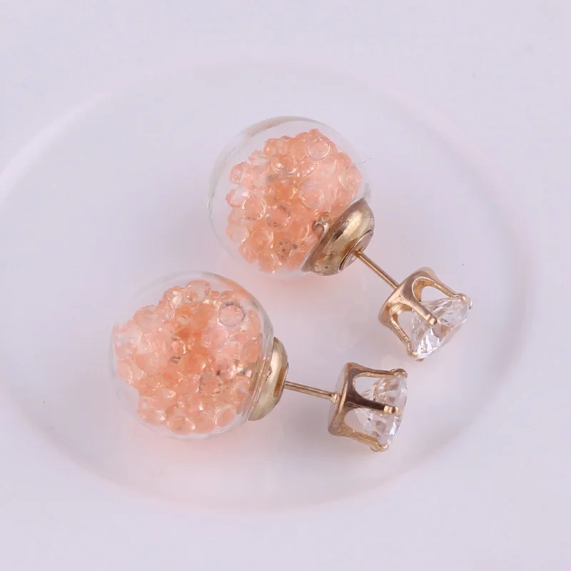 Женские Двухсторонние серьги-гвоздики 6 цветов с большими стеклянными шариками