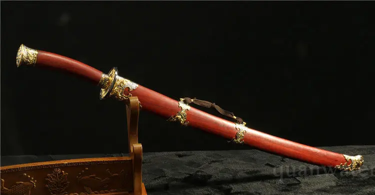 

FULL TANG SHARP FOLDED STEEL CLAY TEMPERED BLACK BLADE CHINESE SWORD QING DAO