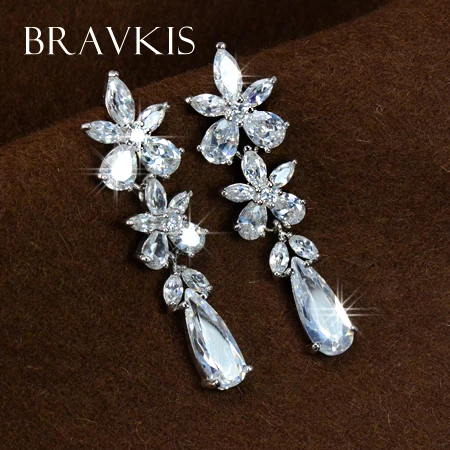 Красивые серьги-подвески в форме цветка с кристаллами BRAVEKISS капли воды для женщин