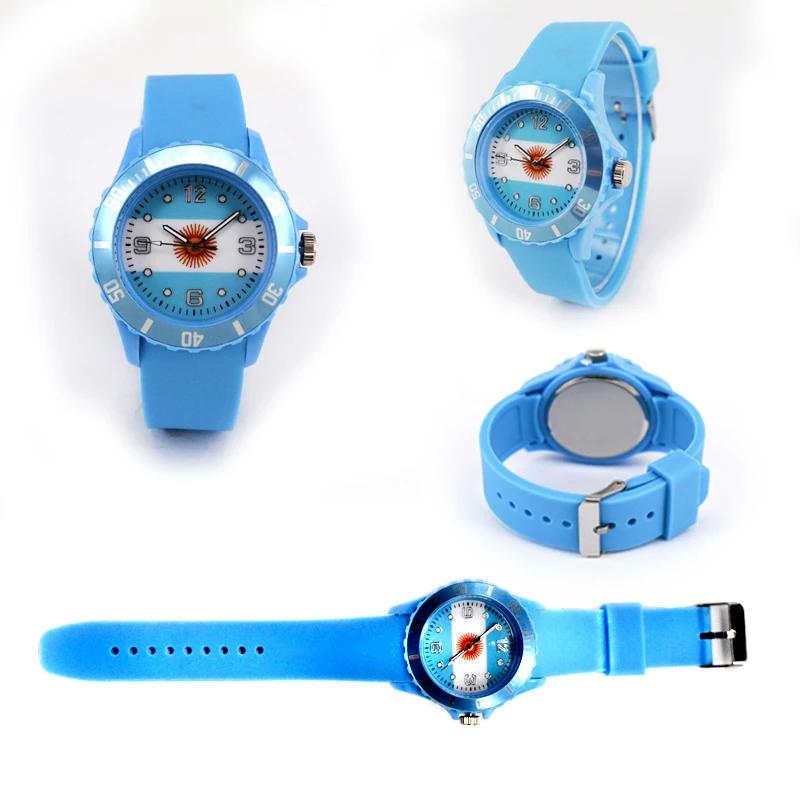 Outdoor Portable Watch Flag Pattern Soccer Watch Football Sports Wristwatches Soft Fans Gift For Kids Military Student Men Women