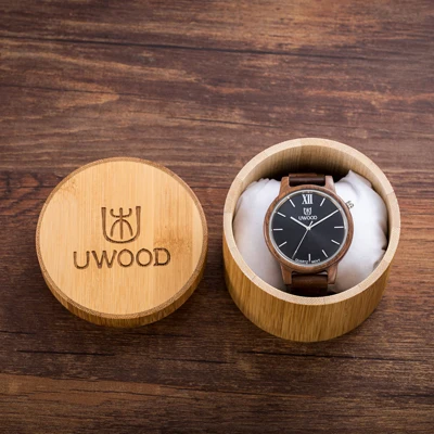 UWOOD, Новое поступление, часы из дубового дерева, мужские деловые наручные часы, Лидирующий бренд, роскошные деревянные кварцевые часы, аналоговые, подарочная шкатулка из бамбука - Цвет: watch with box