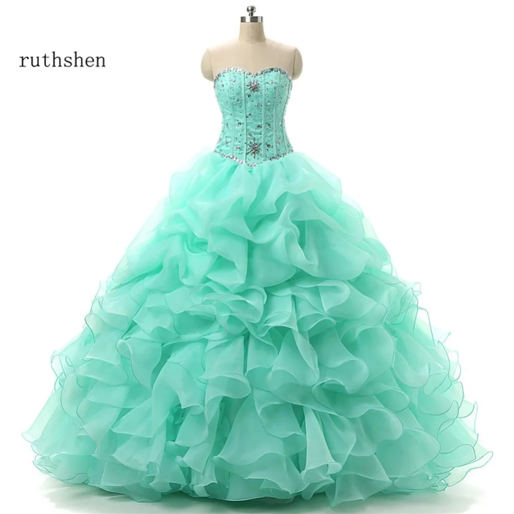 

Ruthshen Mint Green Quinceanera Dresses Sweetheart Beaded Ruffles Sweet 16 Masquerade Ball Gowns Cheap Debutante Prom Dress