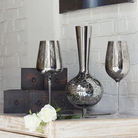 High end luxury wine set gold silver electroplated goblet crystal red model room decoration | Дом и сад