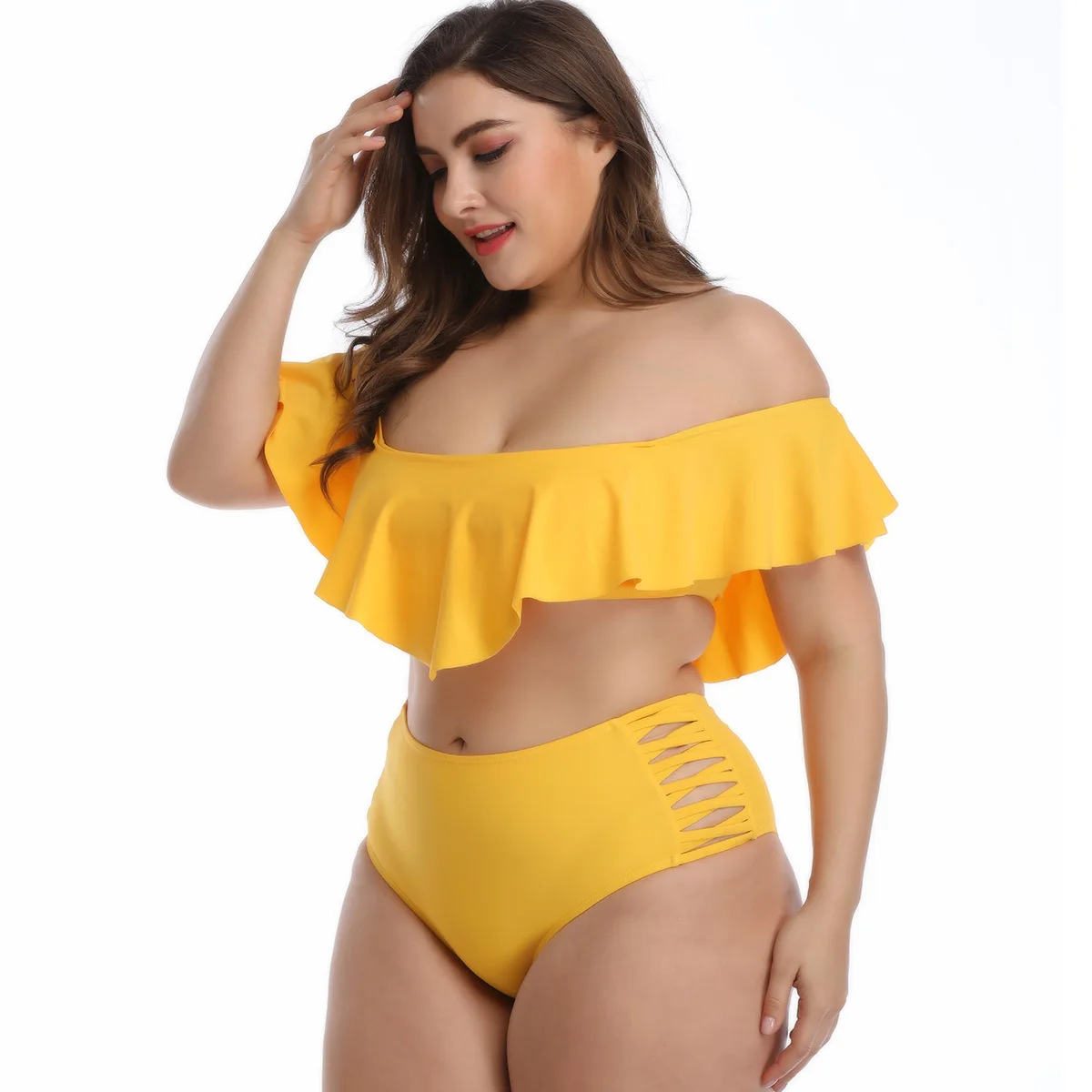 Купальник женский желтый с высокой талией|Купальники| |