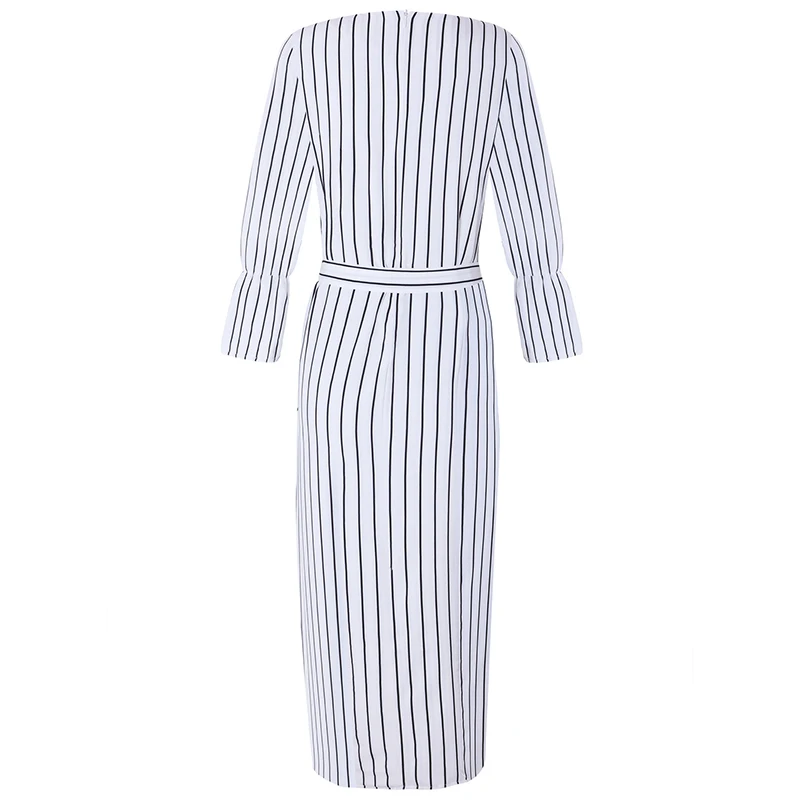 Женское длинное платье в полоску белое хлопковое платье-Кафтан с тонким поясом