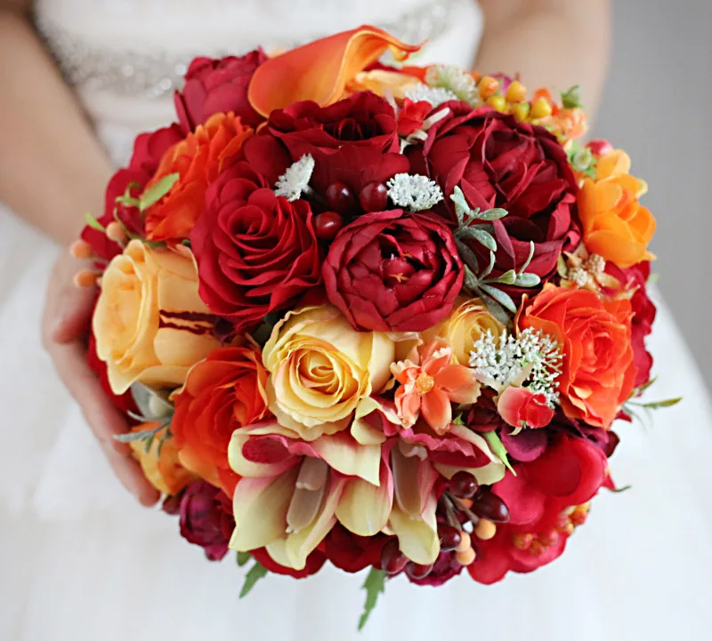 Высокое качество пользовательский букет невесты с цветами красная оранжевая