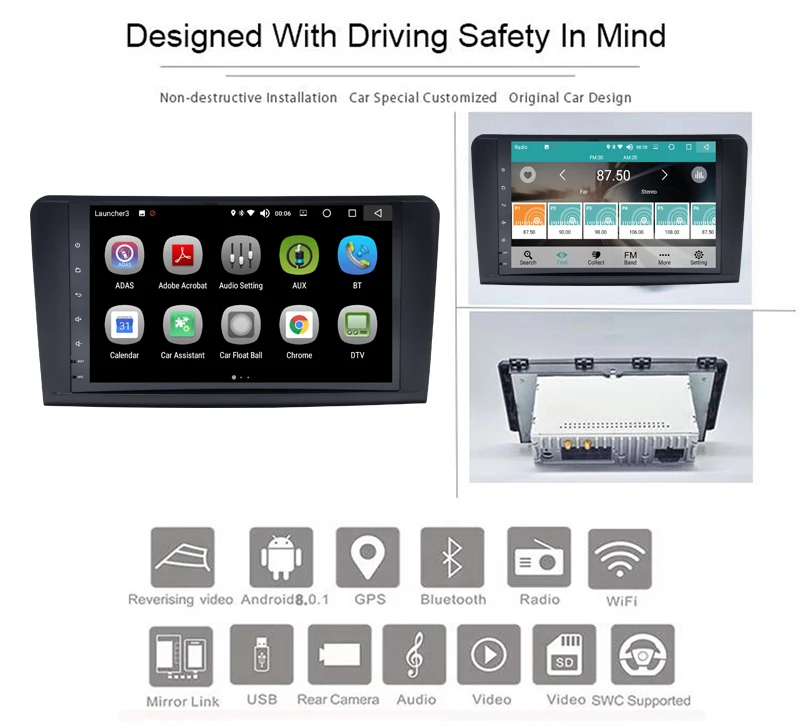 Автомобильный мультимедийный плеер GPS Android 8 0 4G/32G 2 Din для Mercedes/Benz