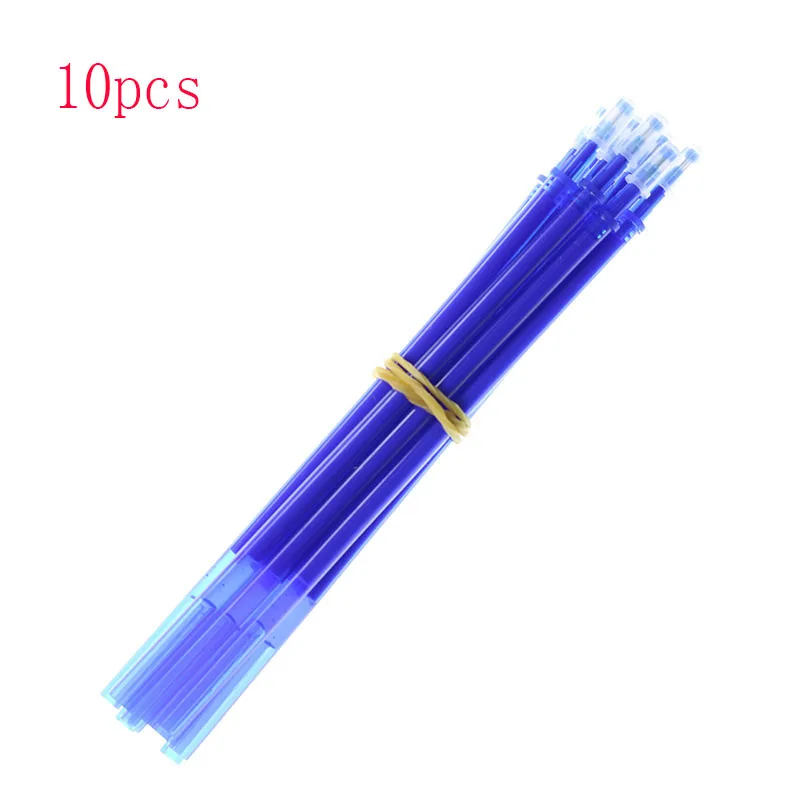 10pcs Business Office Transparent Friction Grind Magic Erasable Pen Plastic Pen 0.5mm Refill Child Student Stationery - Цвет: Blue refill  10pcs