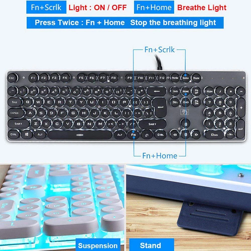 FELYBY K100 3 kinds of Professional Punk Mechanical Backlit Wired Gaming Keyboard for Computer& Desktop