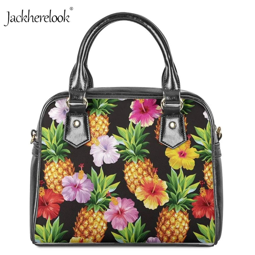 

Jackherelook, женская сумка из искусственной кожи, ананас, гибискус, цветочный принт, маленькая сумка на плечо, дизайнерские роскошные женские сум...