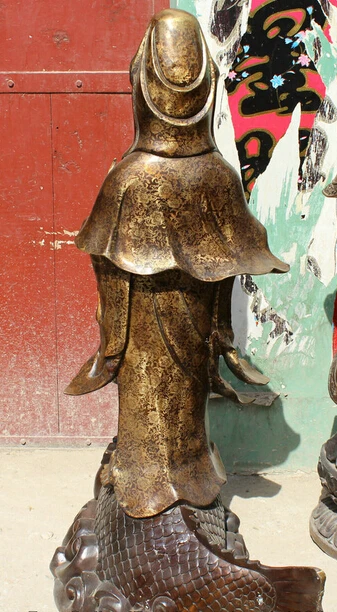 wholesale factory 40&quot Chinese Buddhism Bronze Kwan-yin Guan Yin Goddess Vase Dragon Fish Statue | Дом и сад