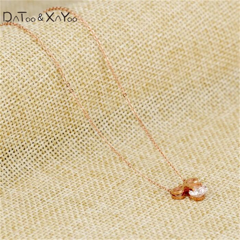 DAToo &amp XAYoo New Fashion Rose Gold Plated Necklaces For Women Stainless Steel Pendant Necklace Jewelry Woman Bowknot | Украшения и