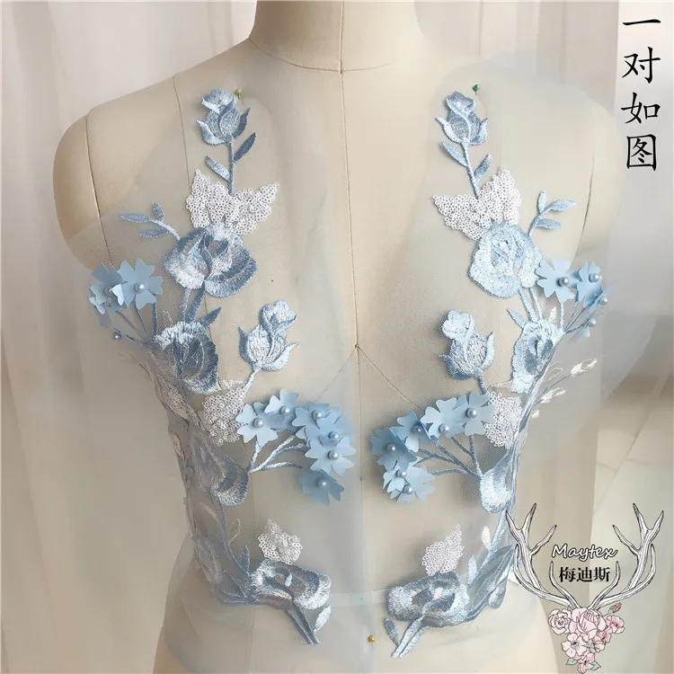 Небесно-голубая мечта цвет кружева вышитая бисером аппликация ювелирные изделия