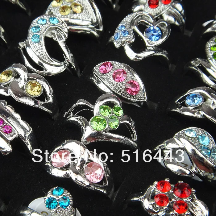 Большие акции 50 шт. чешские Модные посеребренные кольца Стразы с кристаллами для