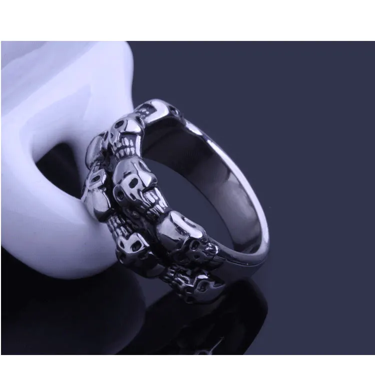 Тяжелый готический панк черный серебристый оттенок много черепов 316L нержавеющая